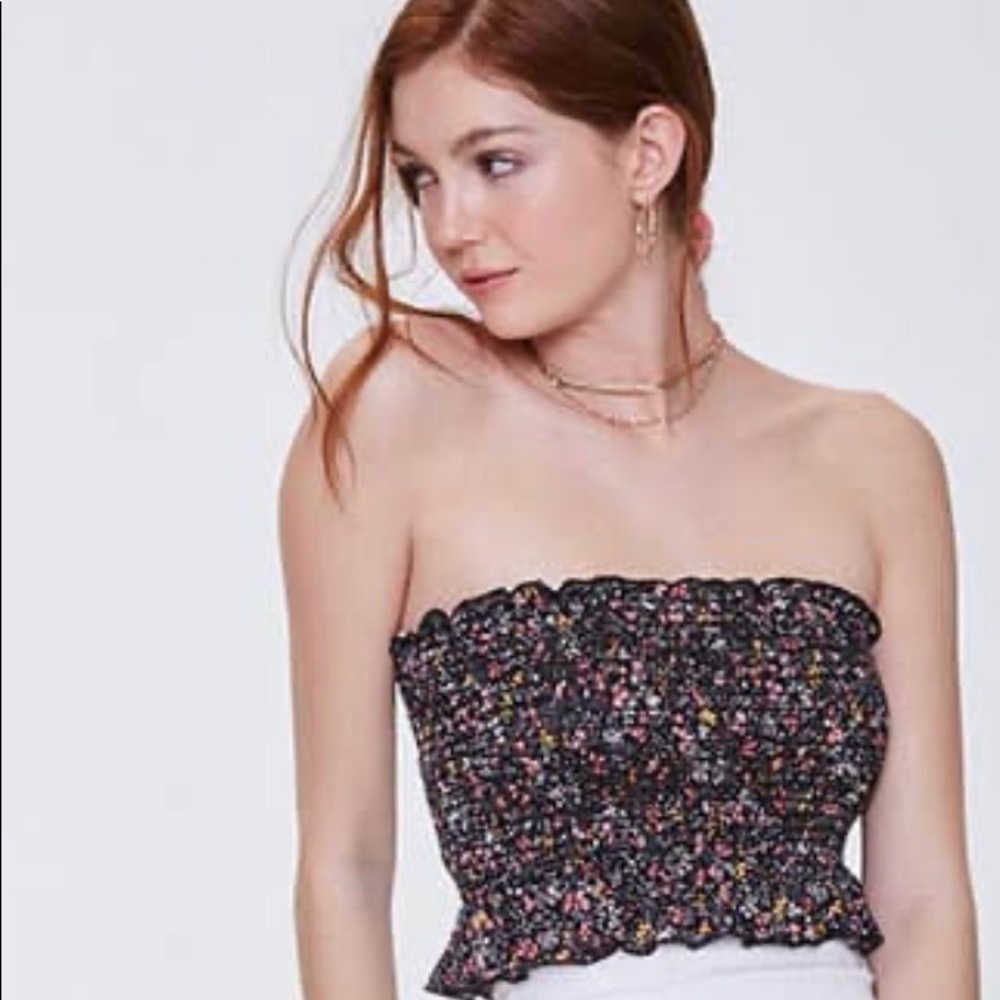 Forever 21 Ditsy Floral Smocked Cropped Tube Top S